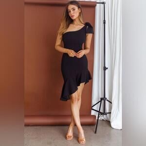 Selfie Leslie Tiffany One-Shoulder Bow Asymmetrical Ruffle Dress in Black $79.99
